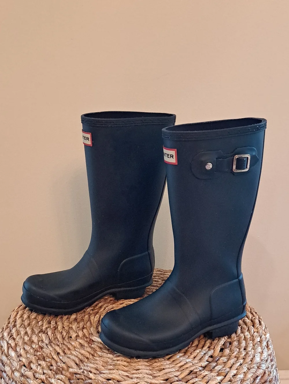 Hunter Youth Unisex Wellie Rain/Outdoor Tall Preppy Navy Rubber Boots G3/B2